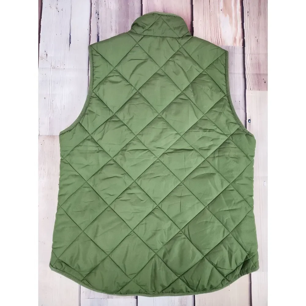 J Crew Size‎ Small Factory Quilted Puffer Vest Green Full Zip G7520 Snap Pockets